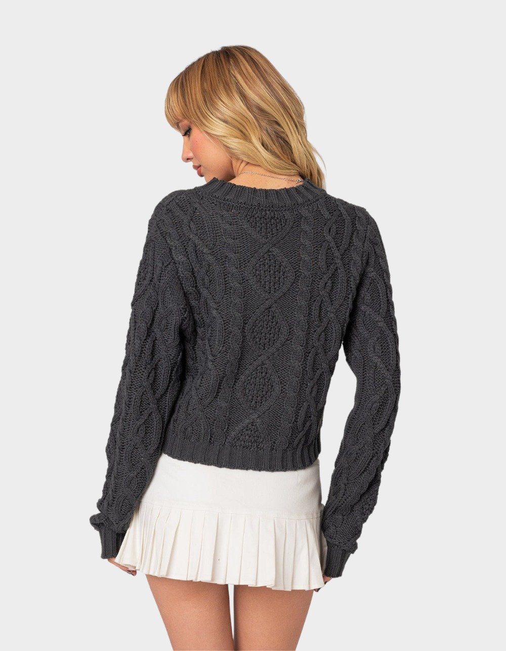 EDIKTED Poppy Cable Knit Sweater - GRAY