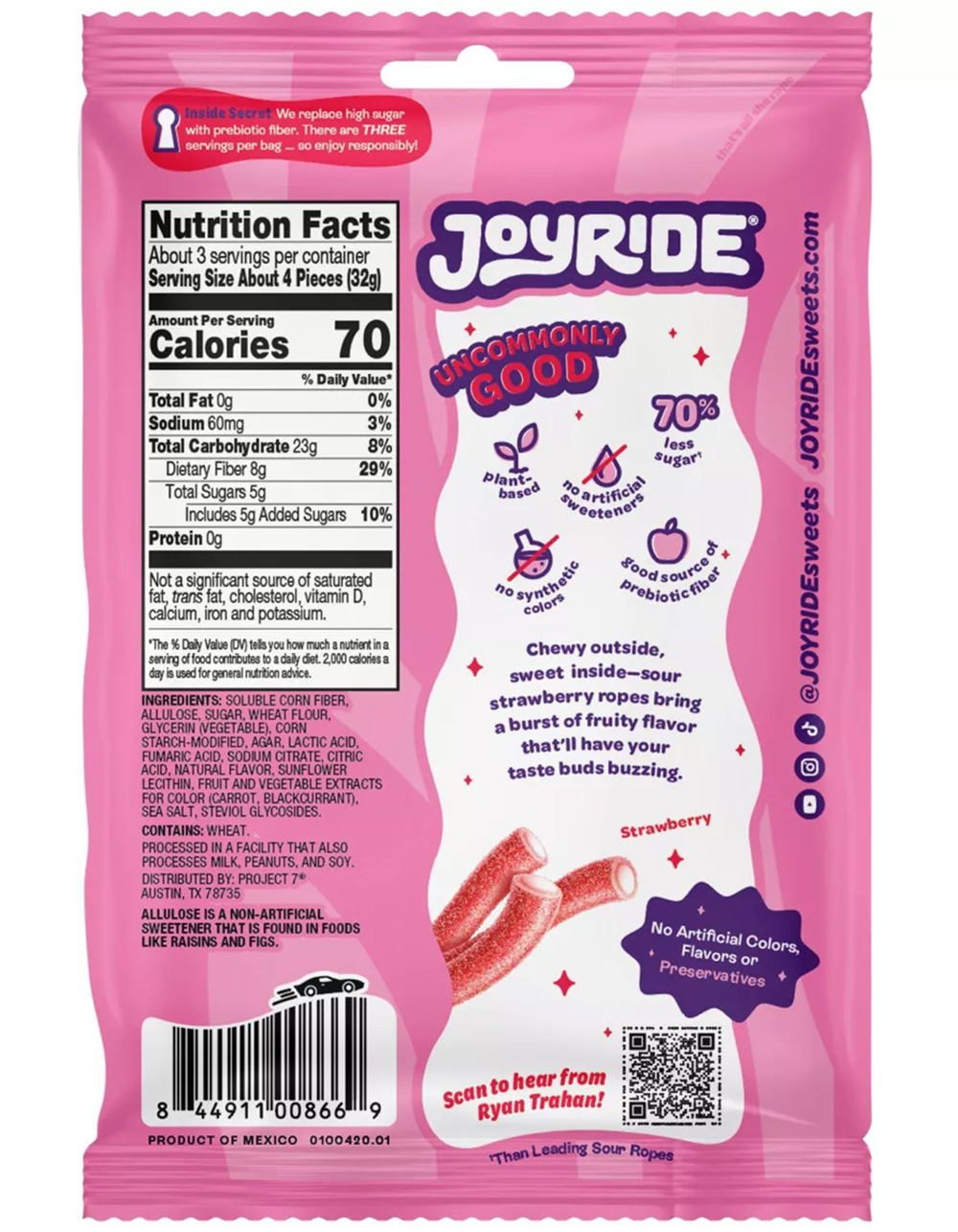JOYRIDE Sour Strawberry Candy Ropes - MULTI