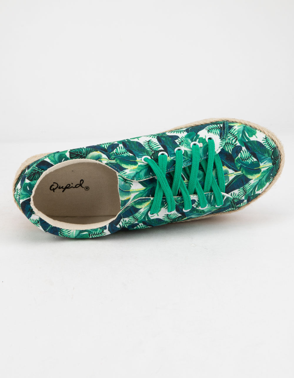 QUPID Lace Up Espadrille Green Womens Platform Shoes image number 2