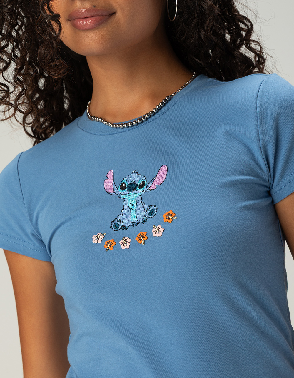 RSQ Disney Stitch Womens Embroidered Baby Tee - BLUE