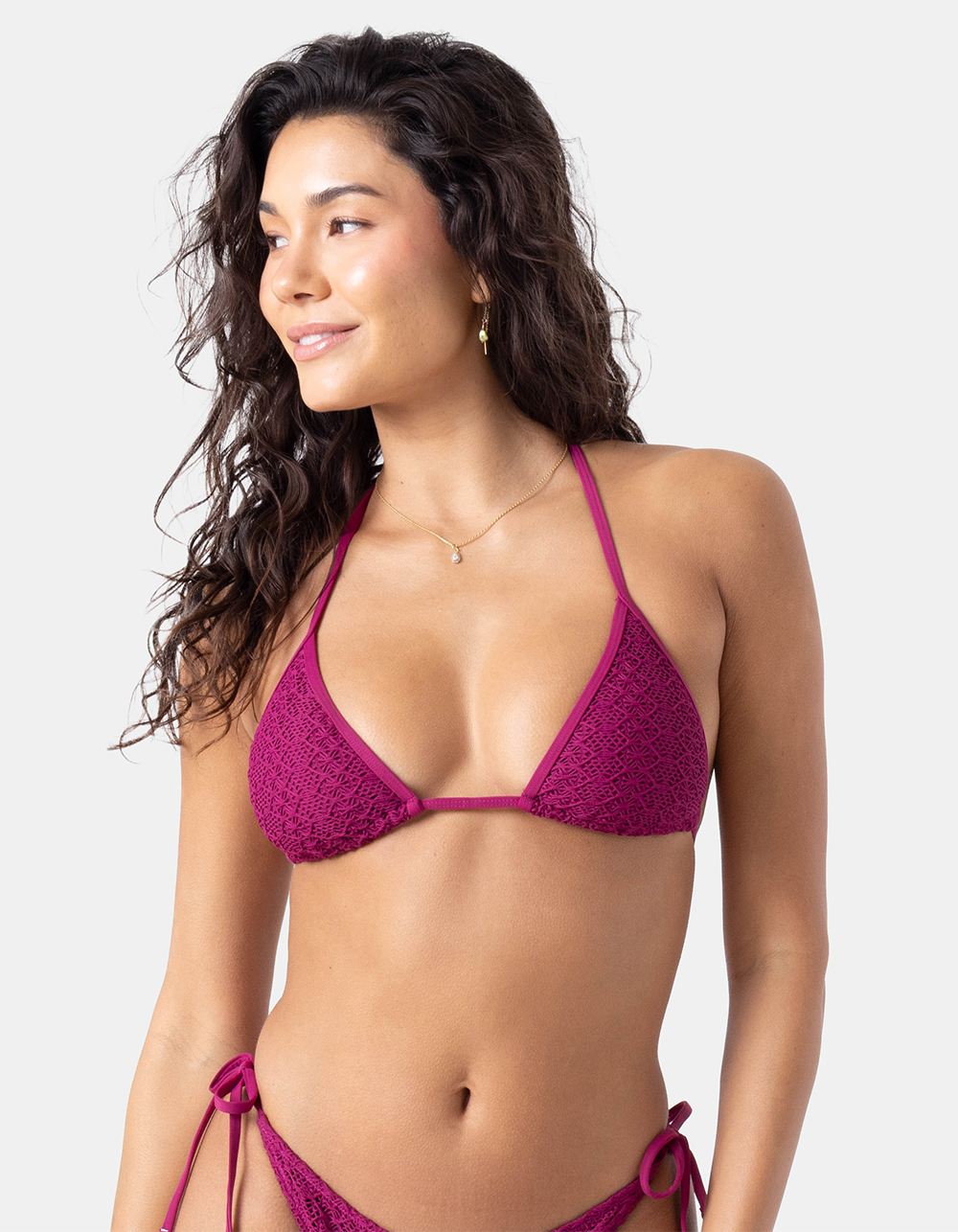ROXY Crochet Mini Tiki Tri Womens Bikini Top - RASPBERRY