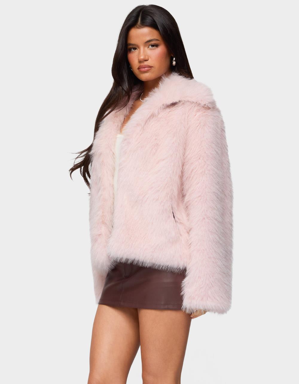 EDIKTED Noelle Oversized Faux Fur Jacket - PINK