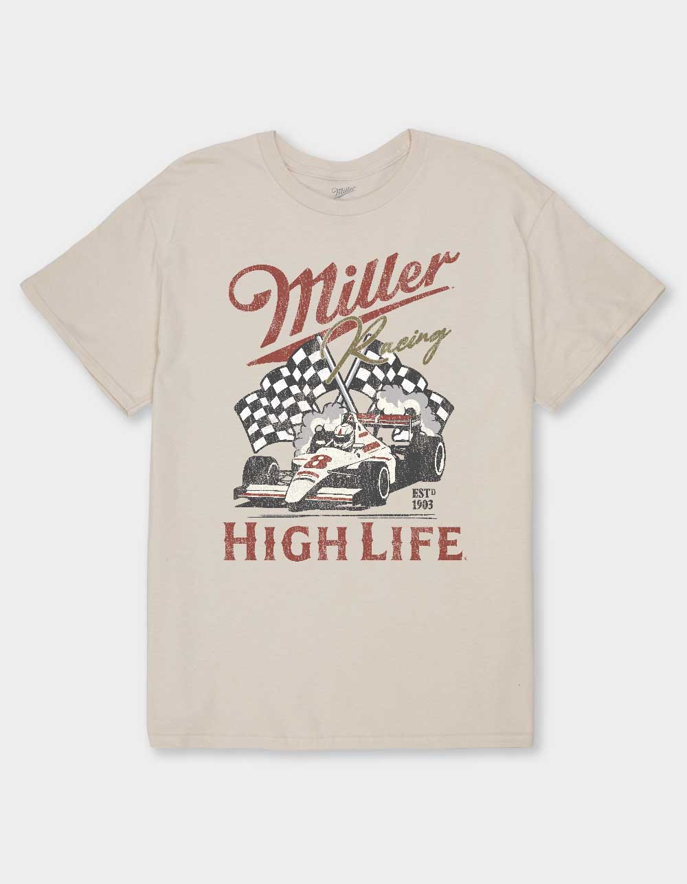 MILLER HIGH LIFE Racing Distressed Unisex Tee - SAND