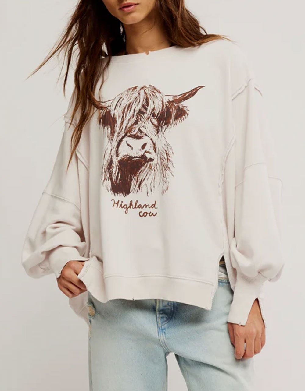 FREE PEOPLE Camden Womens Oversized Lightweight Sweatshirt - CREAM