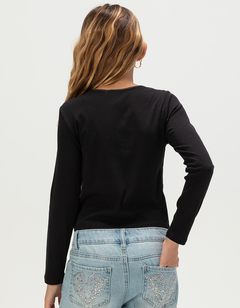 FULL TILT Bow Trim Girls Long Sleeve Tee