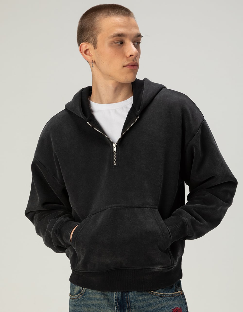 RSQ Mens Quarter Zip Hoodie - BLACK