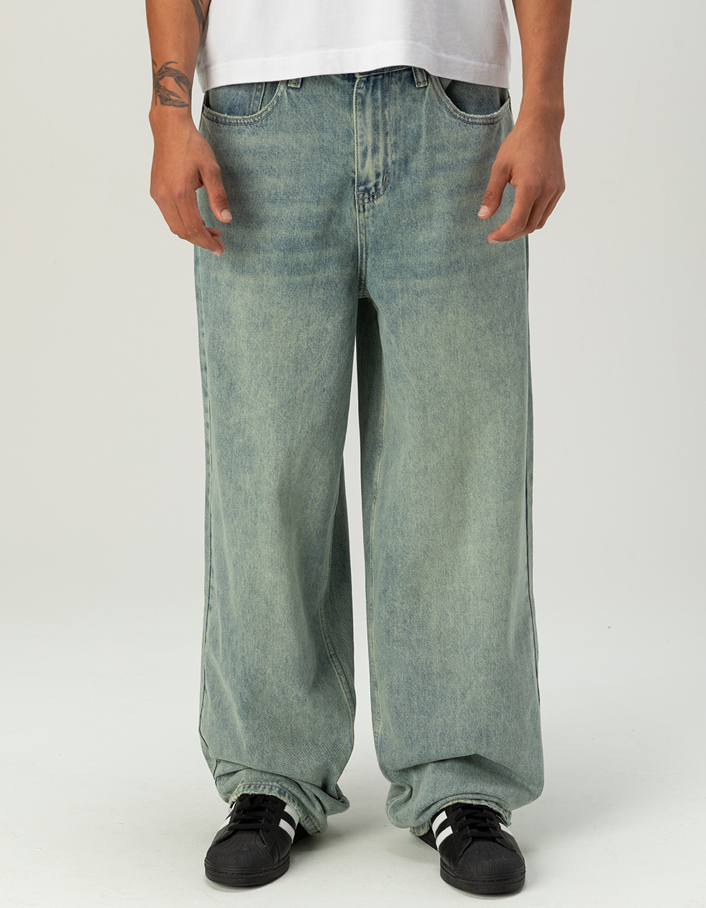 RSQ Mens Extra Baggy Embroidered Jeans - MEDIUM WASH