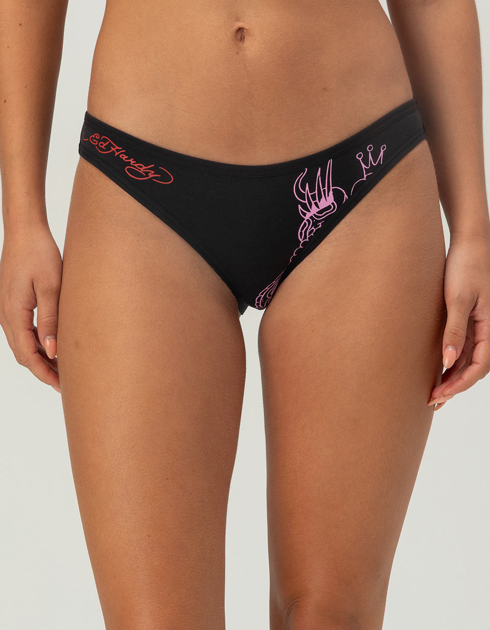 ED HARDY Ribbon Skull Cheeky Panties - PINK/BLK