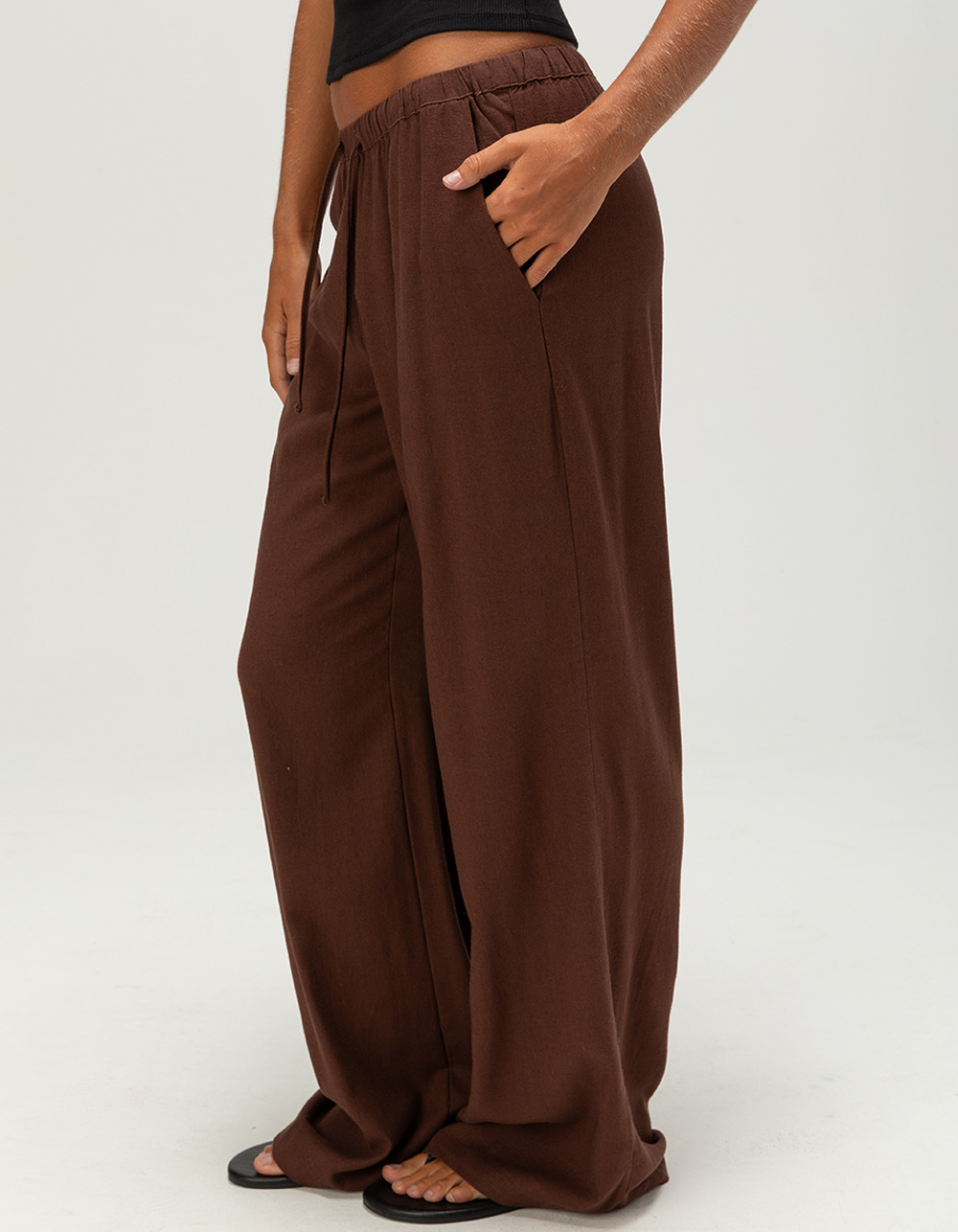 RSQ Womens Low Rise Pull On Linen Pants - BROWN
