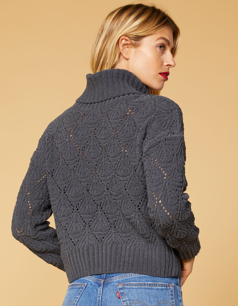 WEST OF MELROSE Open To Knit Matte Chenille Womens Sweater - CHARCOAL ...