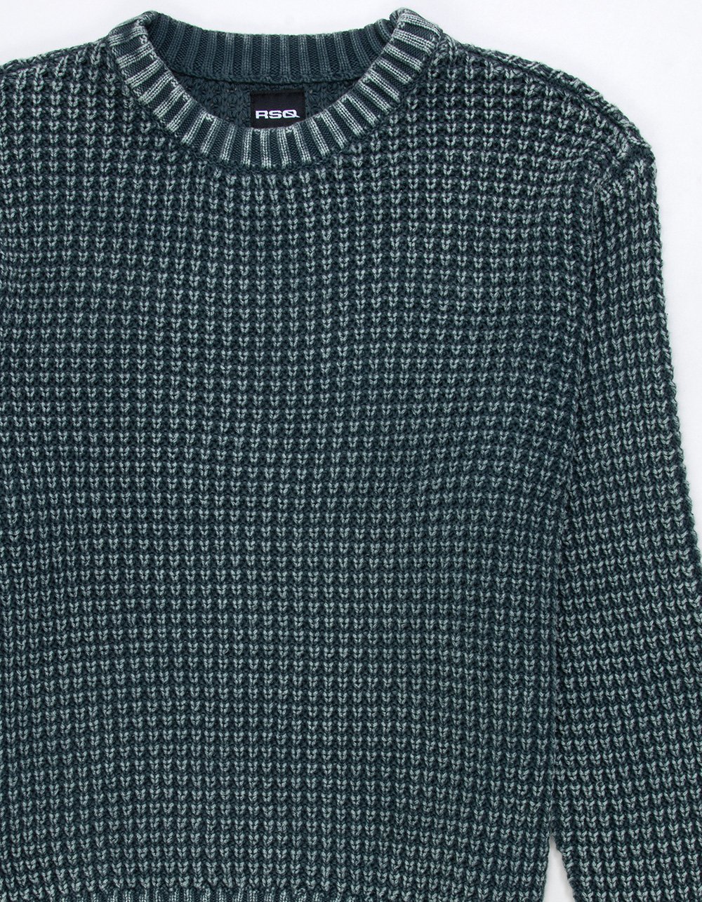 RSQ Mens Washed Waffle Sweater - GREEN