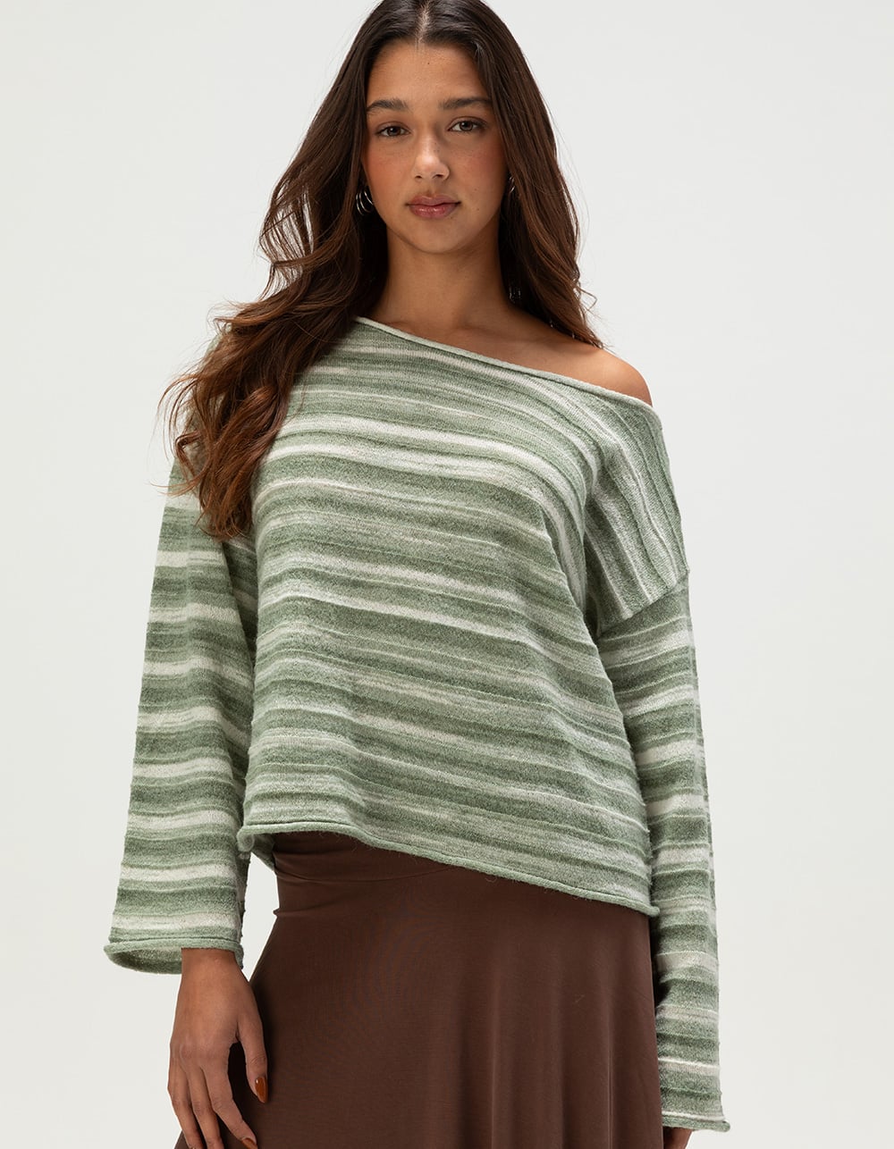 RHYTHM Baklava Womens Off The Shoulder Sweater - SAGE