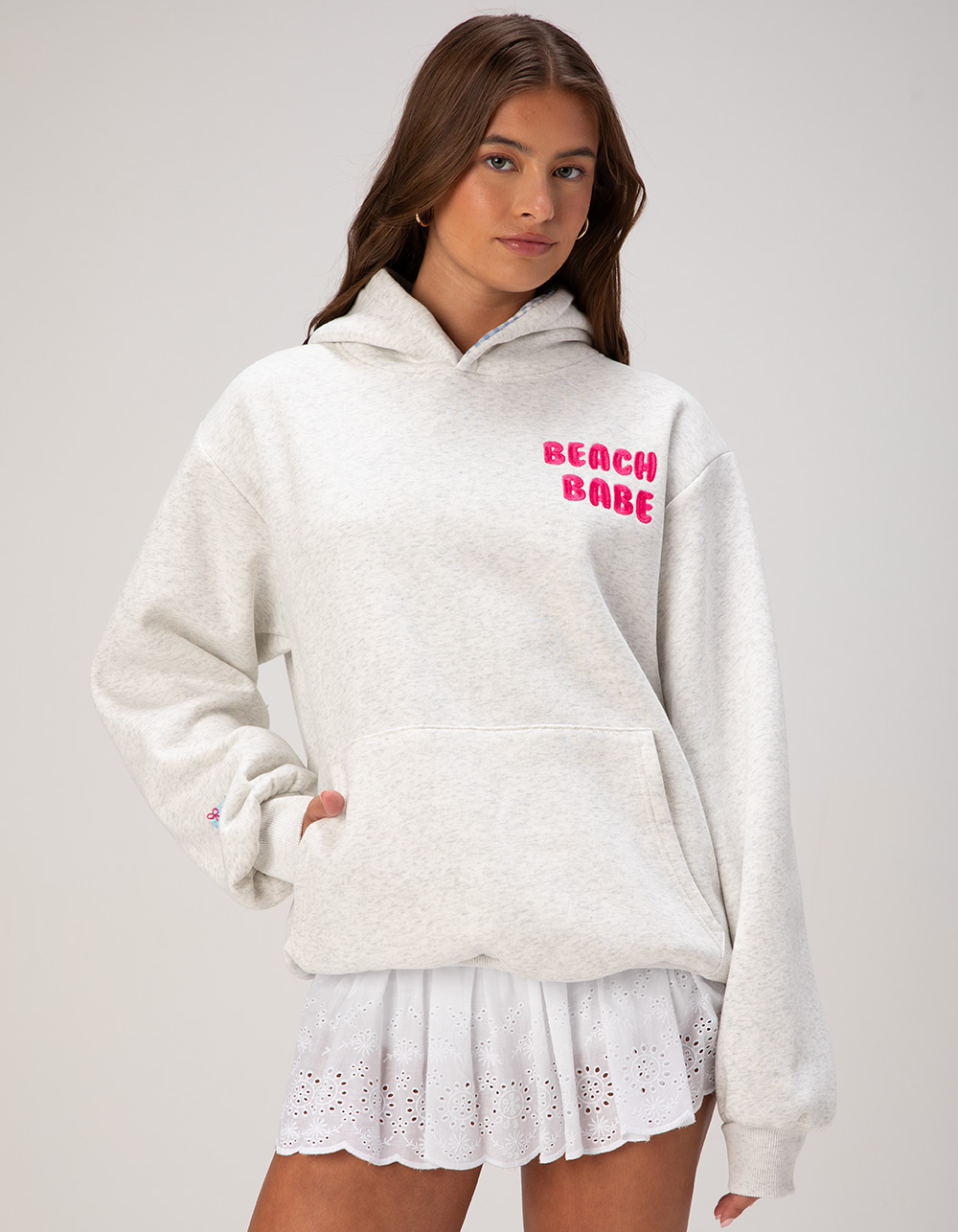HAPPY CAMP3R Beach Babe Womens Hoodie - HEATHER GRAY