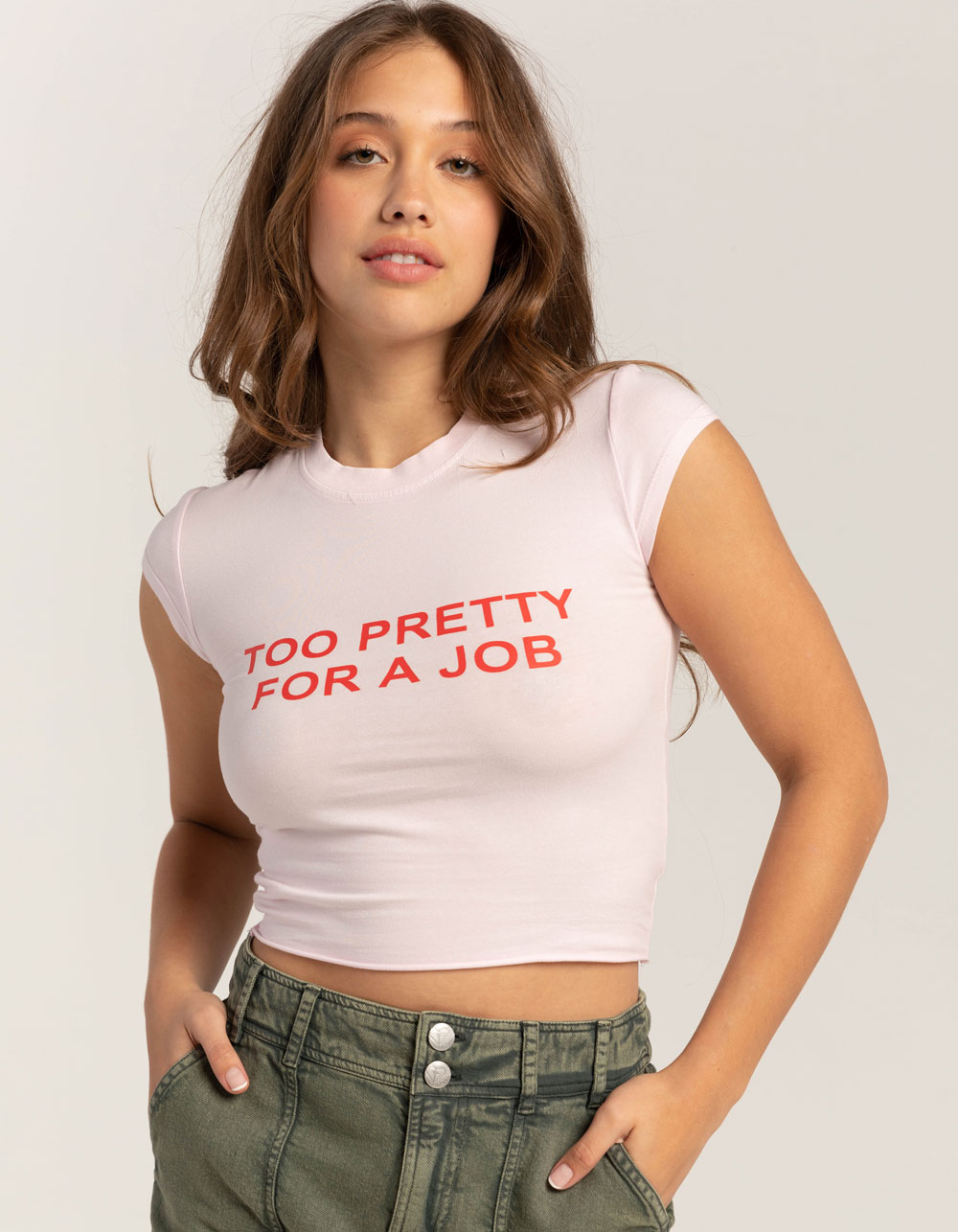 RSQ Womens Too Pretty For A Job Baby Tee
