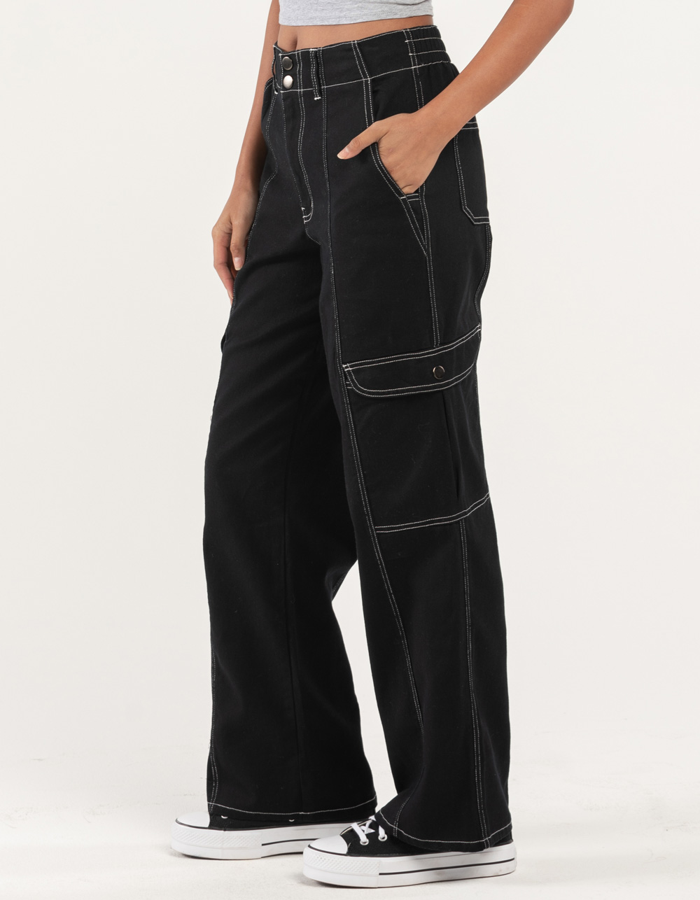 RSQ Womens Smock Waist Loose Cargo Pants - BLACK