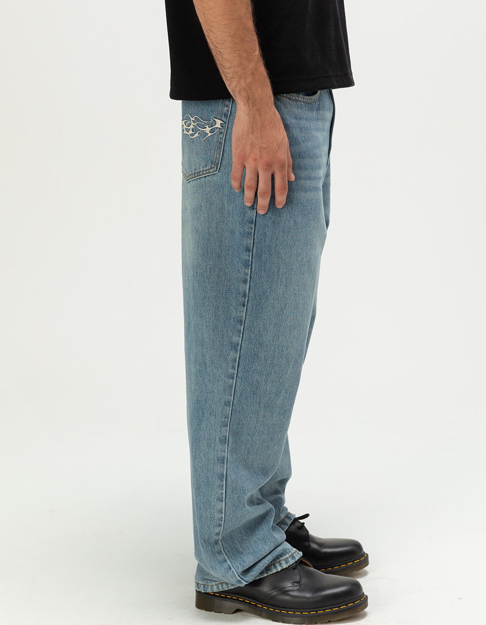 RSQ Mens Baggy Embroidered Jeans - MEDIUM WASH
