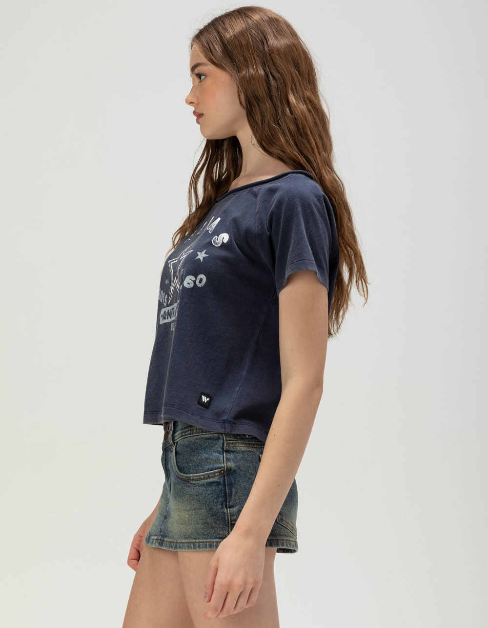 The WILD COLLECTIVE Dallas Cowboys Womens Off Shoulder Tee - NAVY