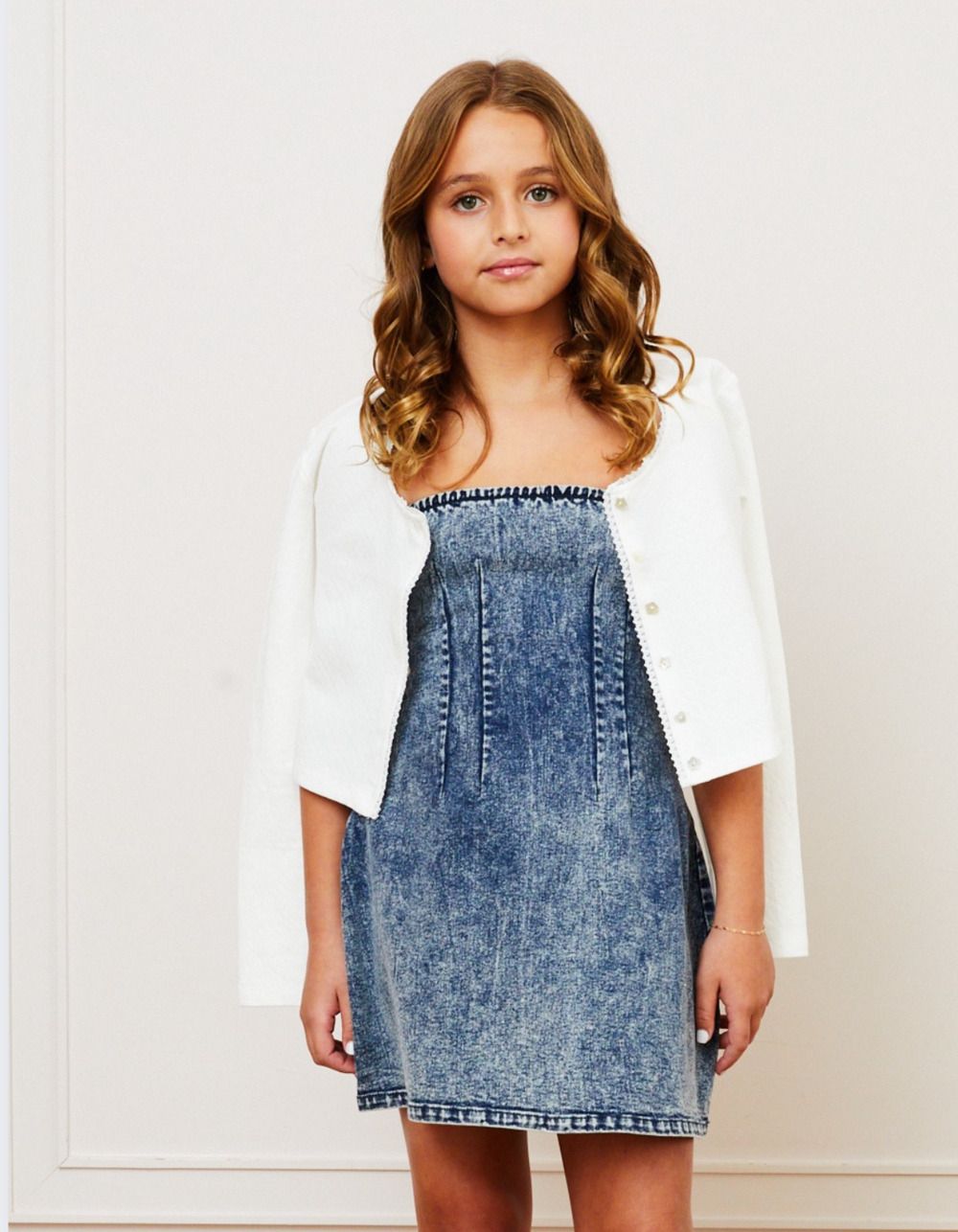 THEME NYC Tali Puff Heart Girls Cardigan - WHITE