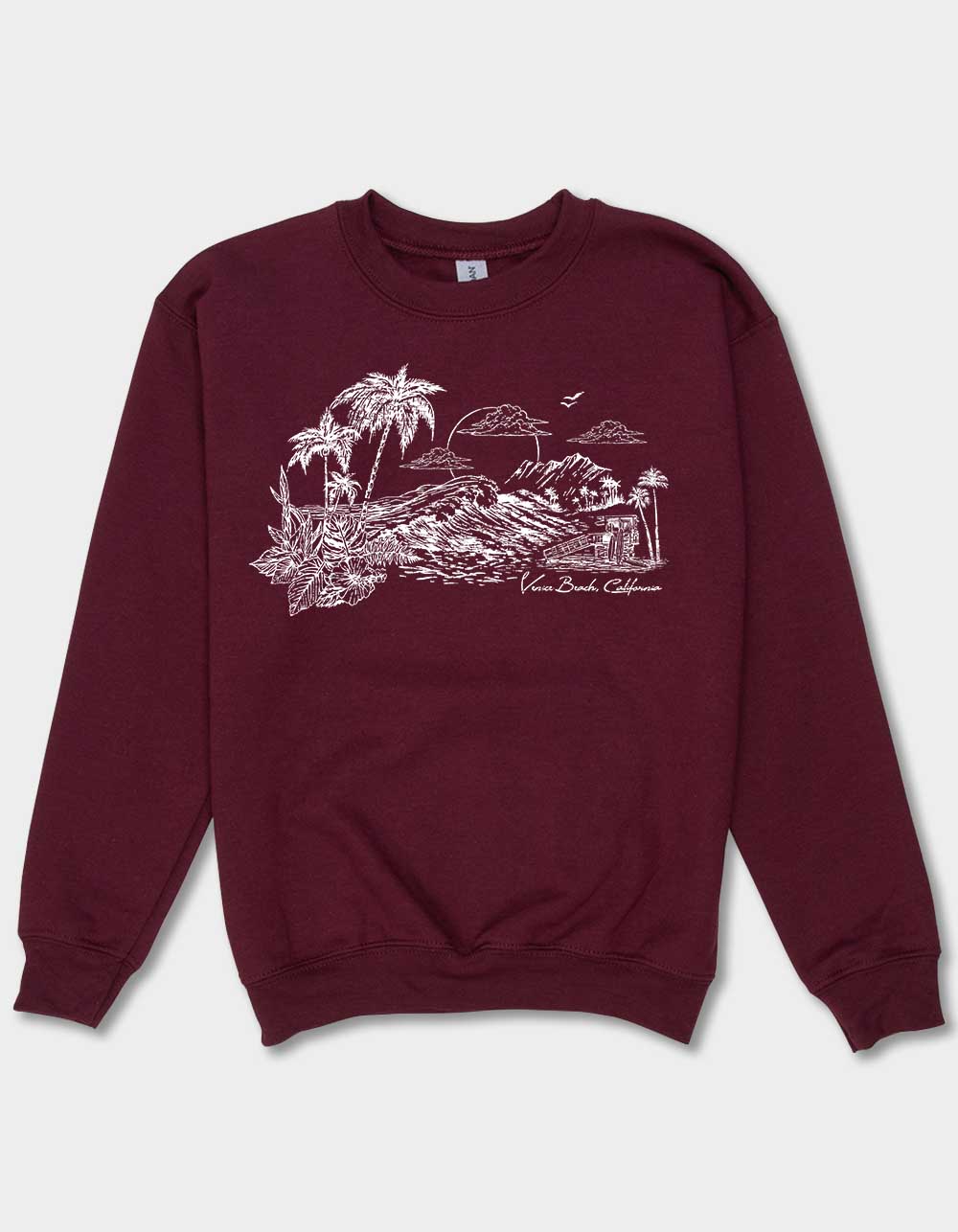 VENICE BEACH Sunset Distressed Unisex Kids Crewneck Sweatshirt