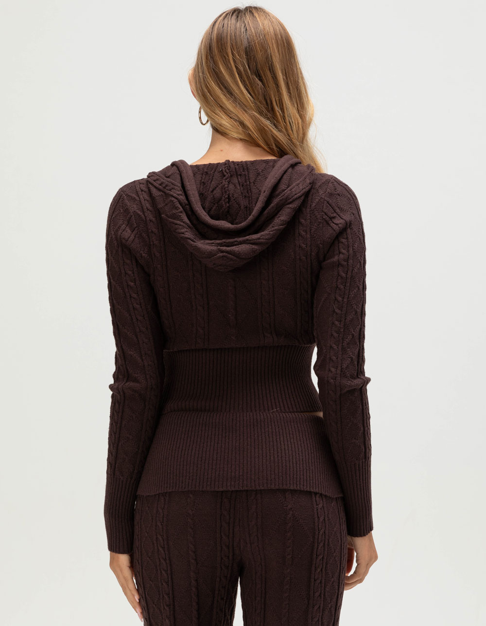 FULL TILT Cable Knit Womens Zip-Up Hoodie - BROWN