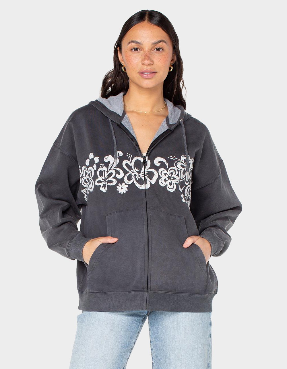 ROXY Lineup Oversize Zip Womens Hoodie - BLACK