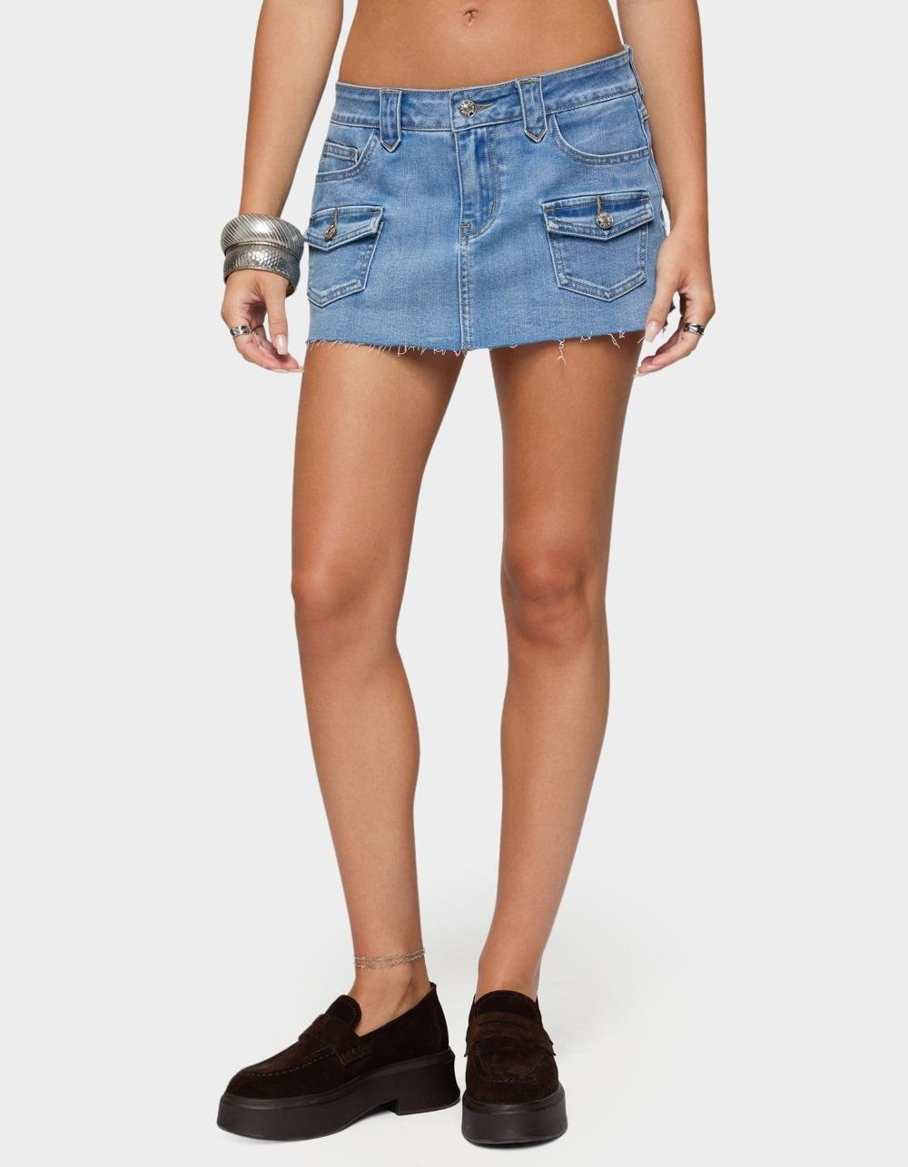 EDIKTED Lury Denim Mini Skort - LIGHT BLUE