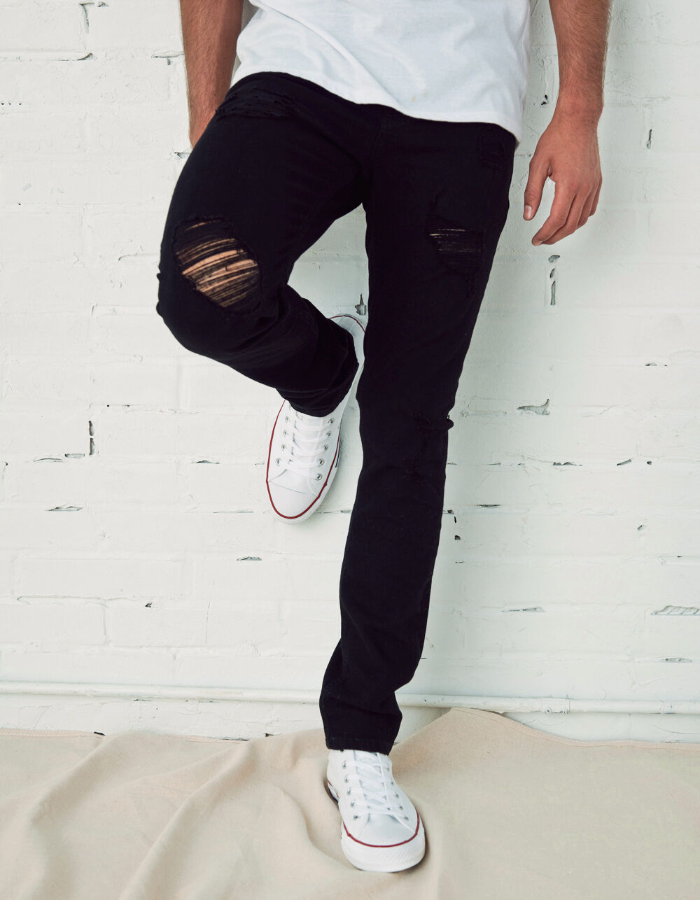 RSQ Tokyo Super Skinny Black Mens Ripped Jeans image number 1