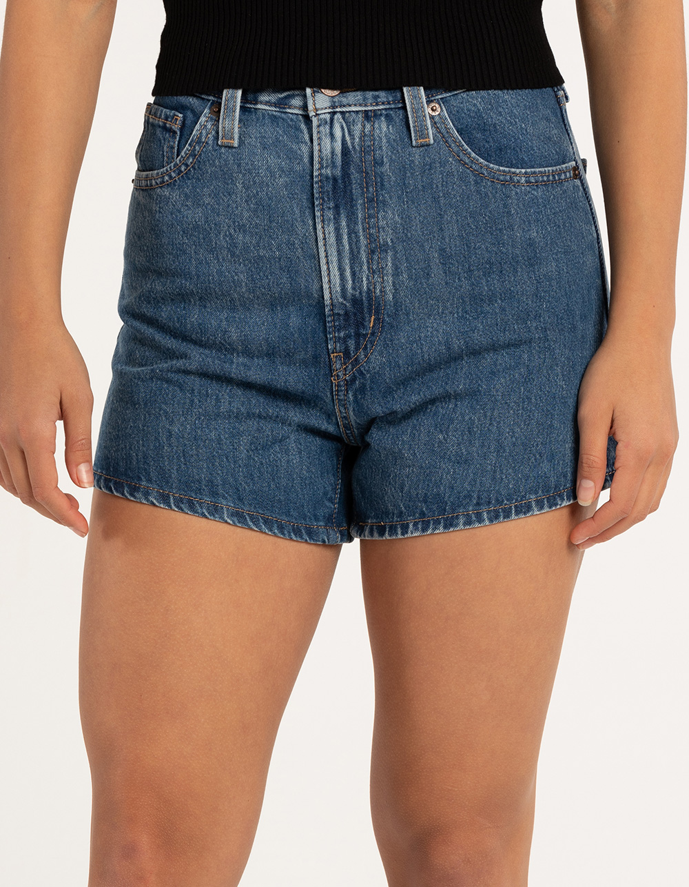 Levi's high waisted mom shorts in light wash blue