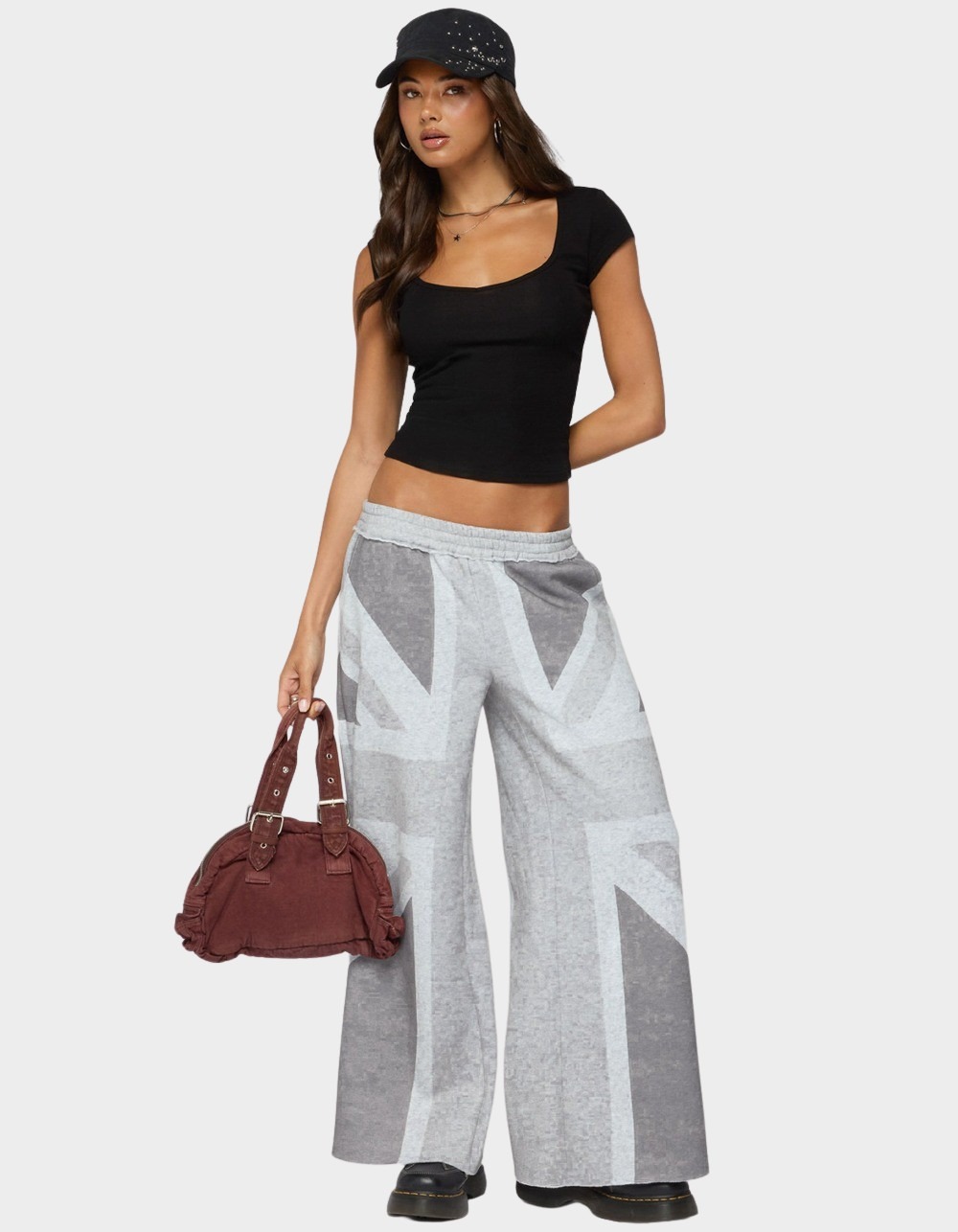 EDIKTED London Rush Wide Leg Sweatpants - GRAY