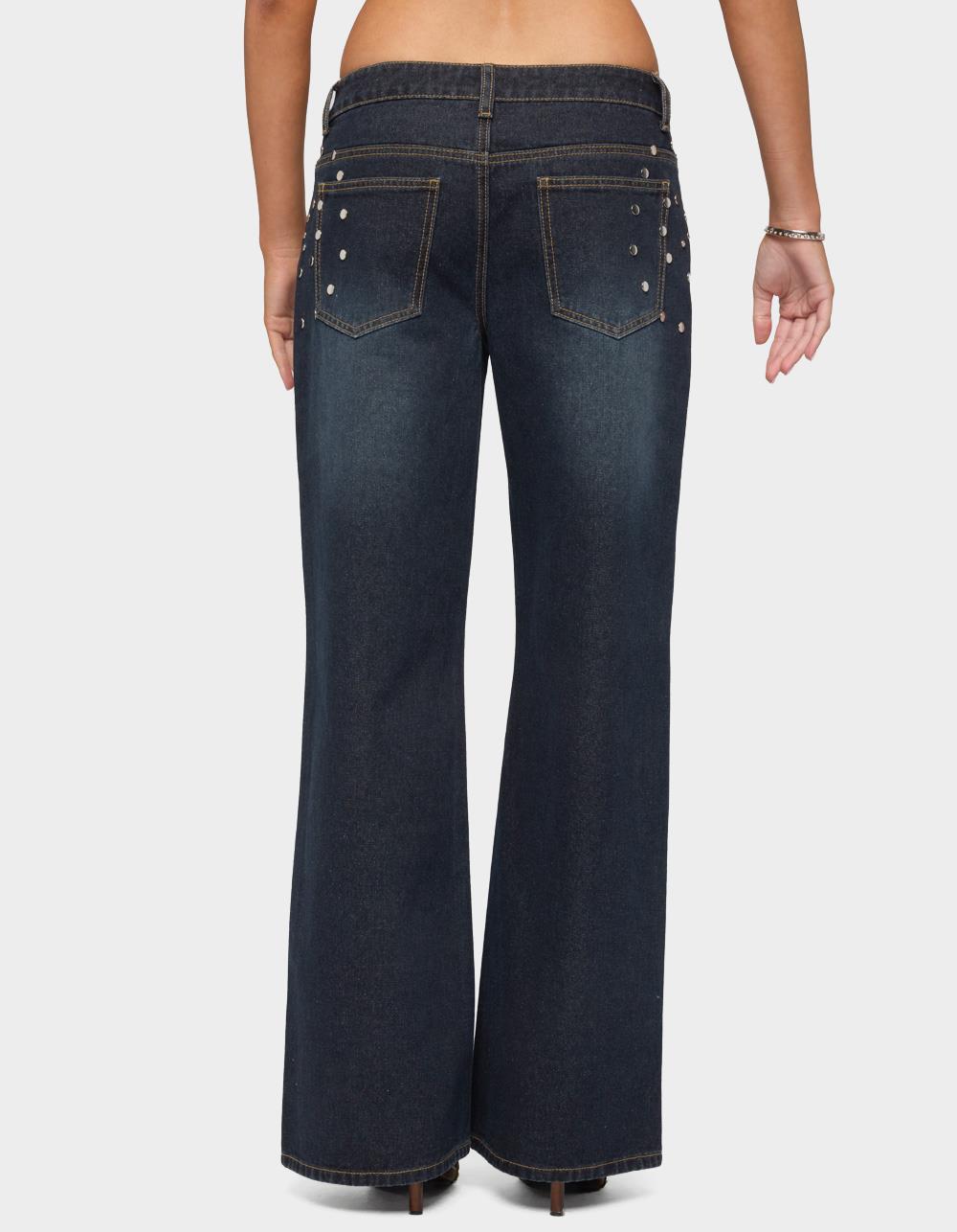 EDIKTED Spiral Studded Low Rise Baggy Jeans - DARK BLUE
