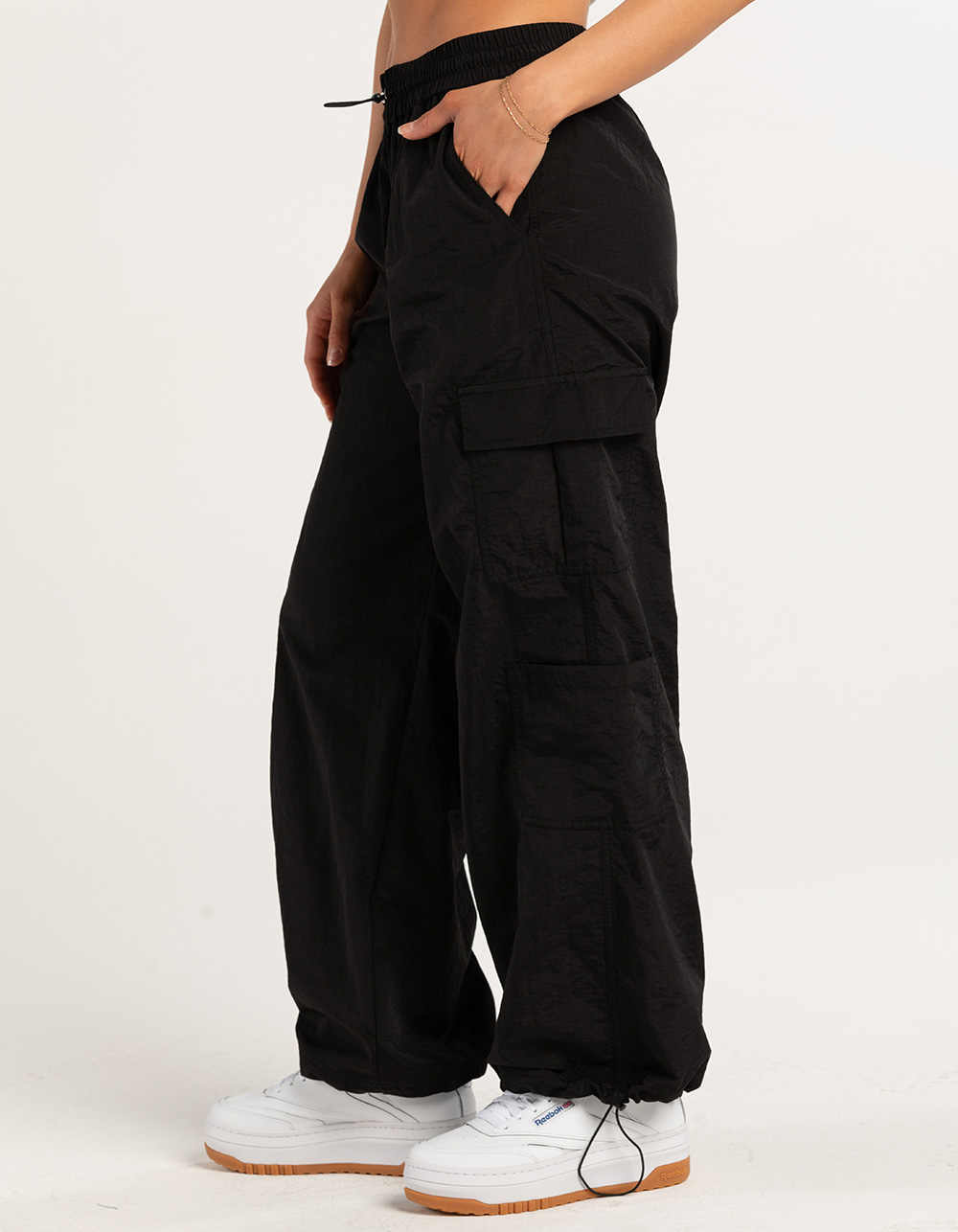 FULL TILT Low Rise Womens Parachute Cargo Pants - BLACK