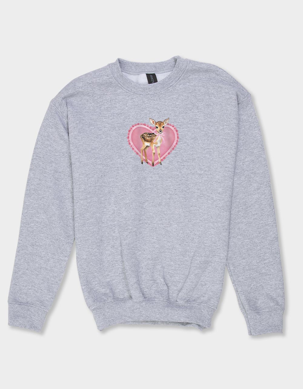 DEER Heart Unisex Kids Crewneck Sweatshirt - HEATHER GRAY