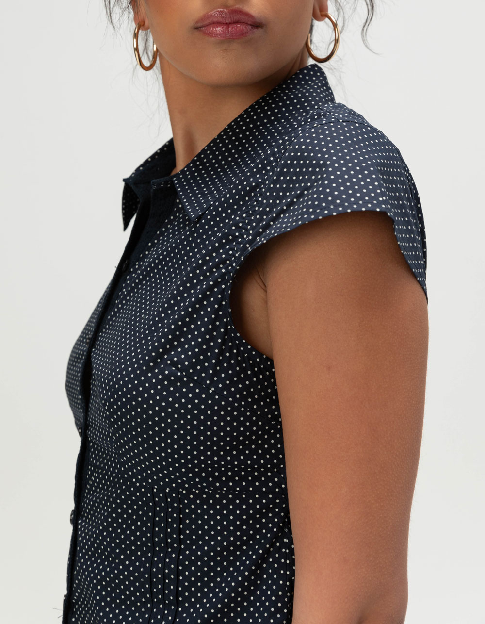 RSQ Womens Polka Dot Button Up Shirt - NAVY