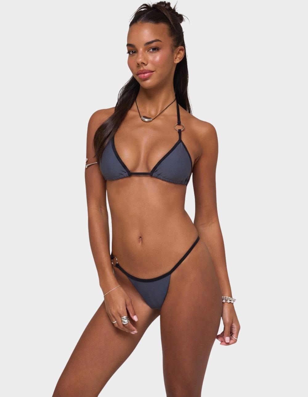 EDIKTED Kenni Ring Contrast Triangle Bikini Top - GRAY
