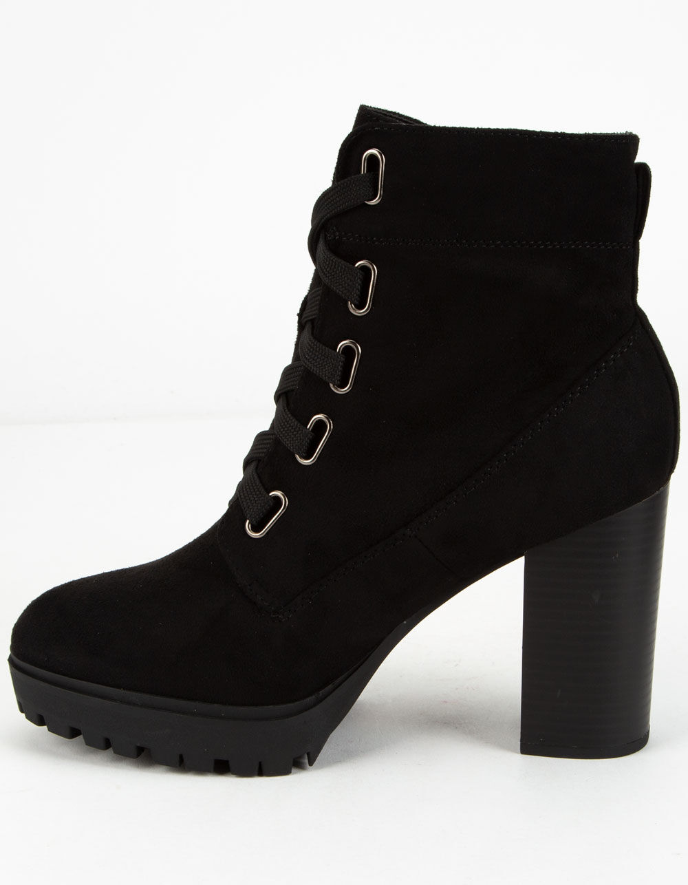 SODA Lug Sole Lace Up Eyelet Black Womens Booties - BLACK | Tillys