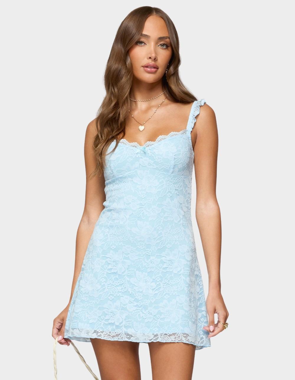 EDIKTED Stephanie Lace Mini Dress - LIGHT BLUE