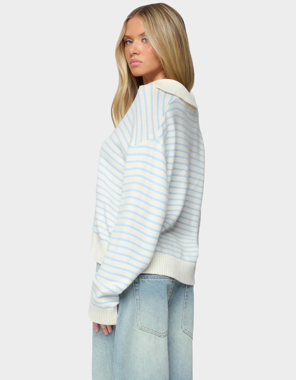 EDIKTED Copenhagen Oversized Striped Sweater - LIGHT BLUE