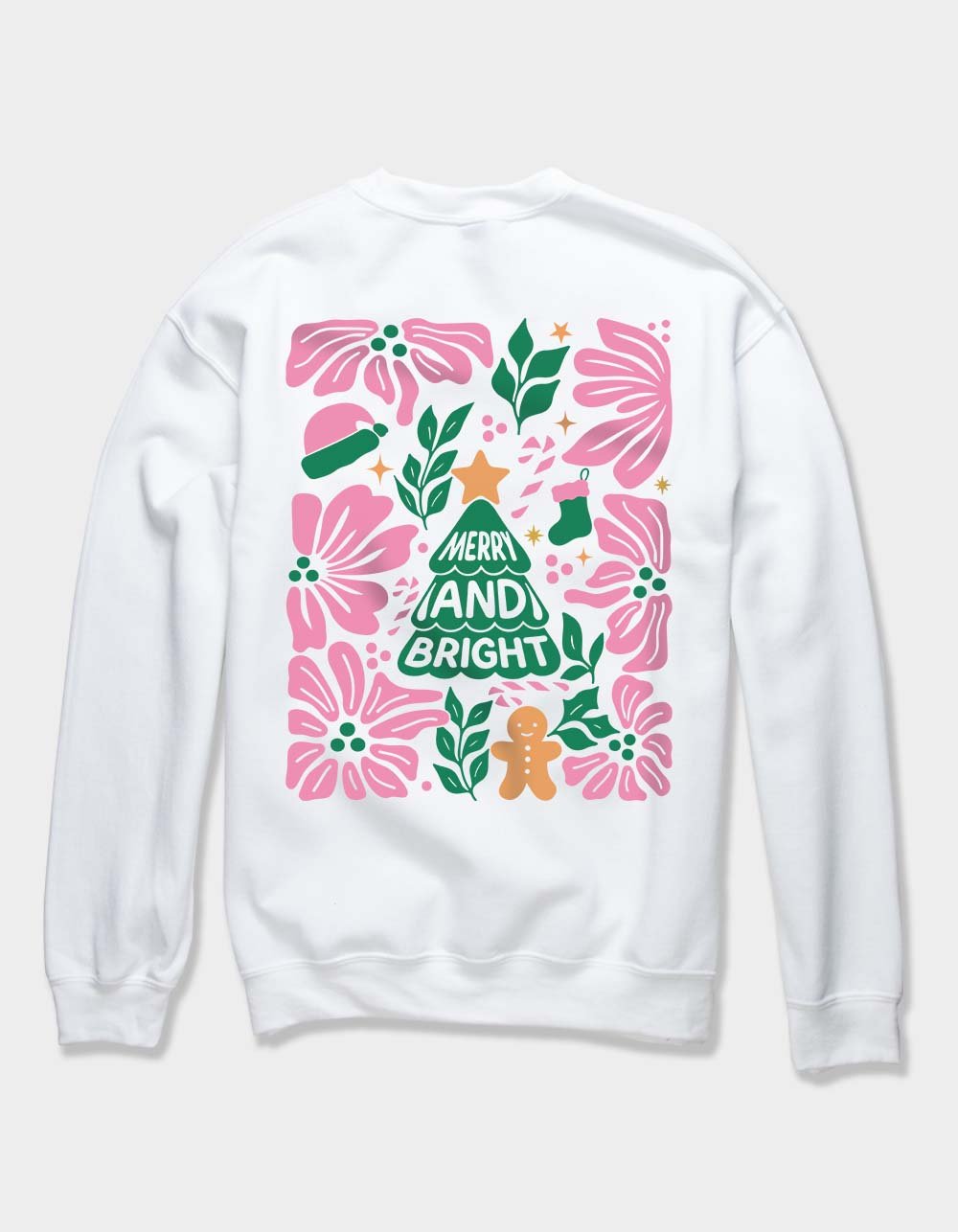 TREE Merry And Bright Floral Unisex Crewneck Sweatshirt - WHITE