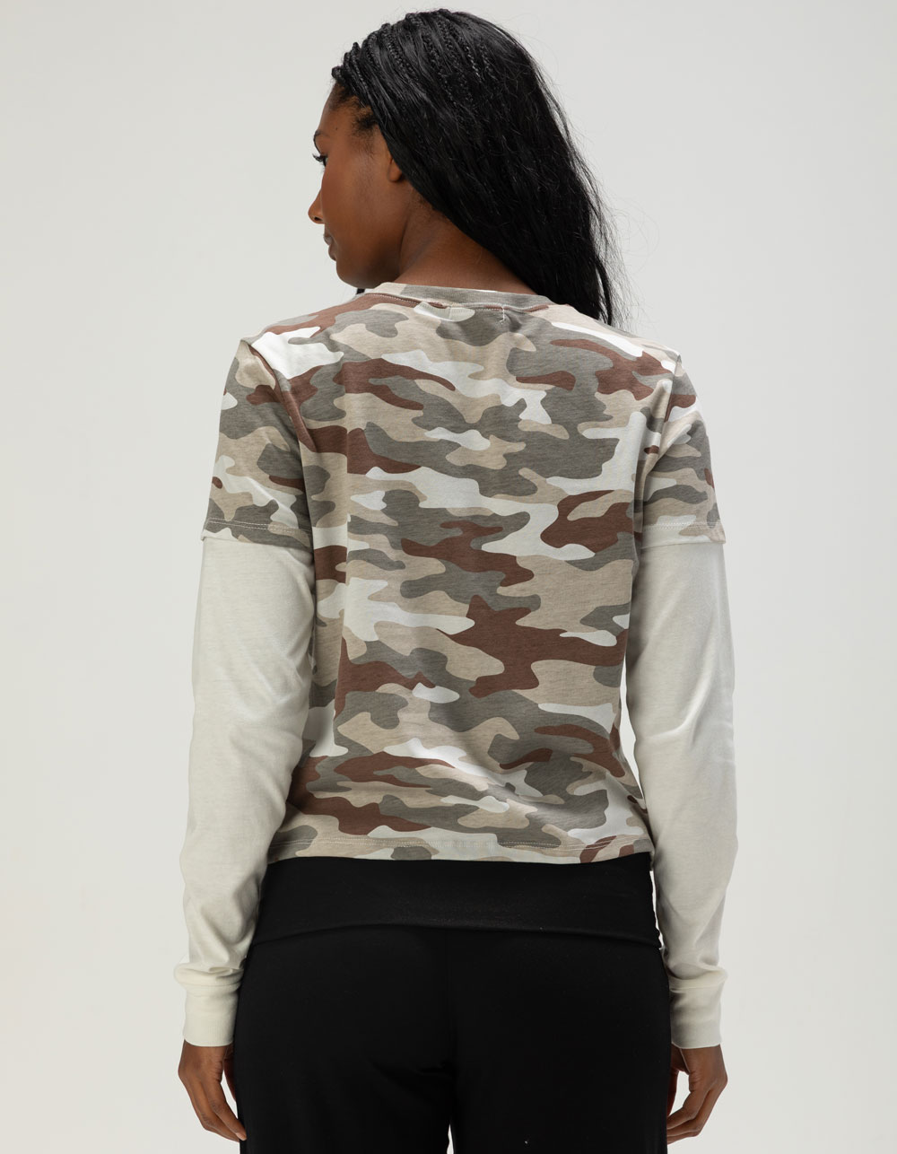 RSQ Malibu Womens Long Sleeve CAMO 2fer Tee