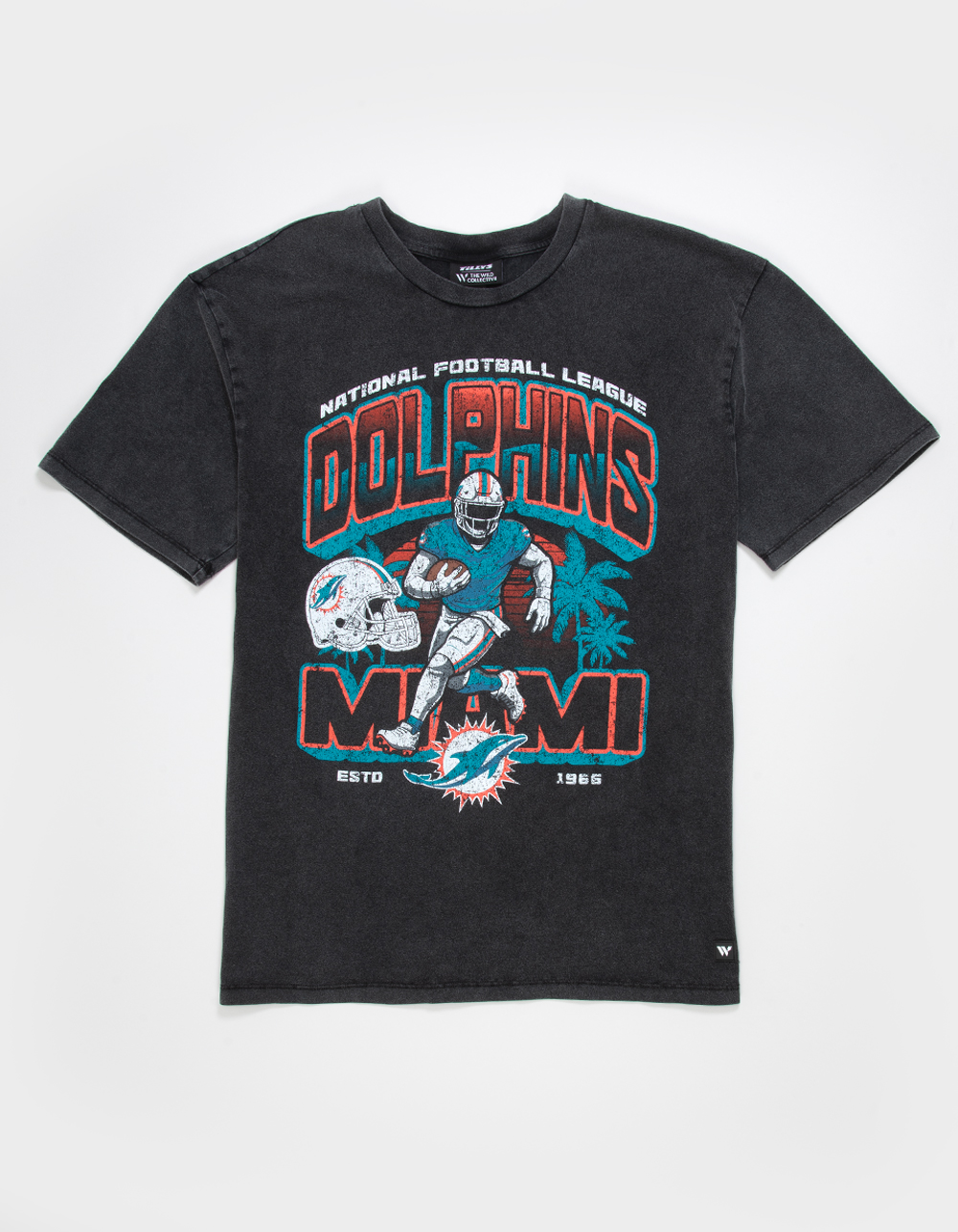 THE WILD COLLECTIVE Miami Dolphins Player Mens Tee - WASHED BLACK
