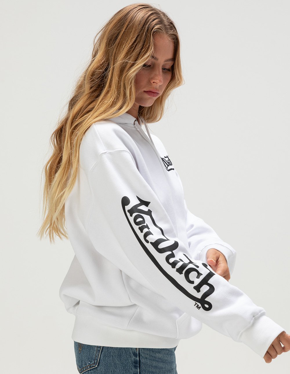 VON DUTCH Arm Patch Womens Hoodie - WHITE