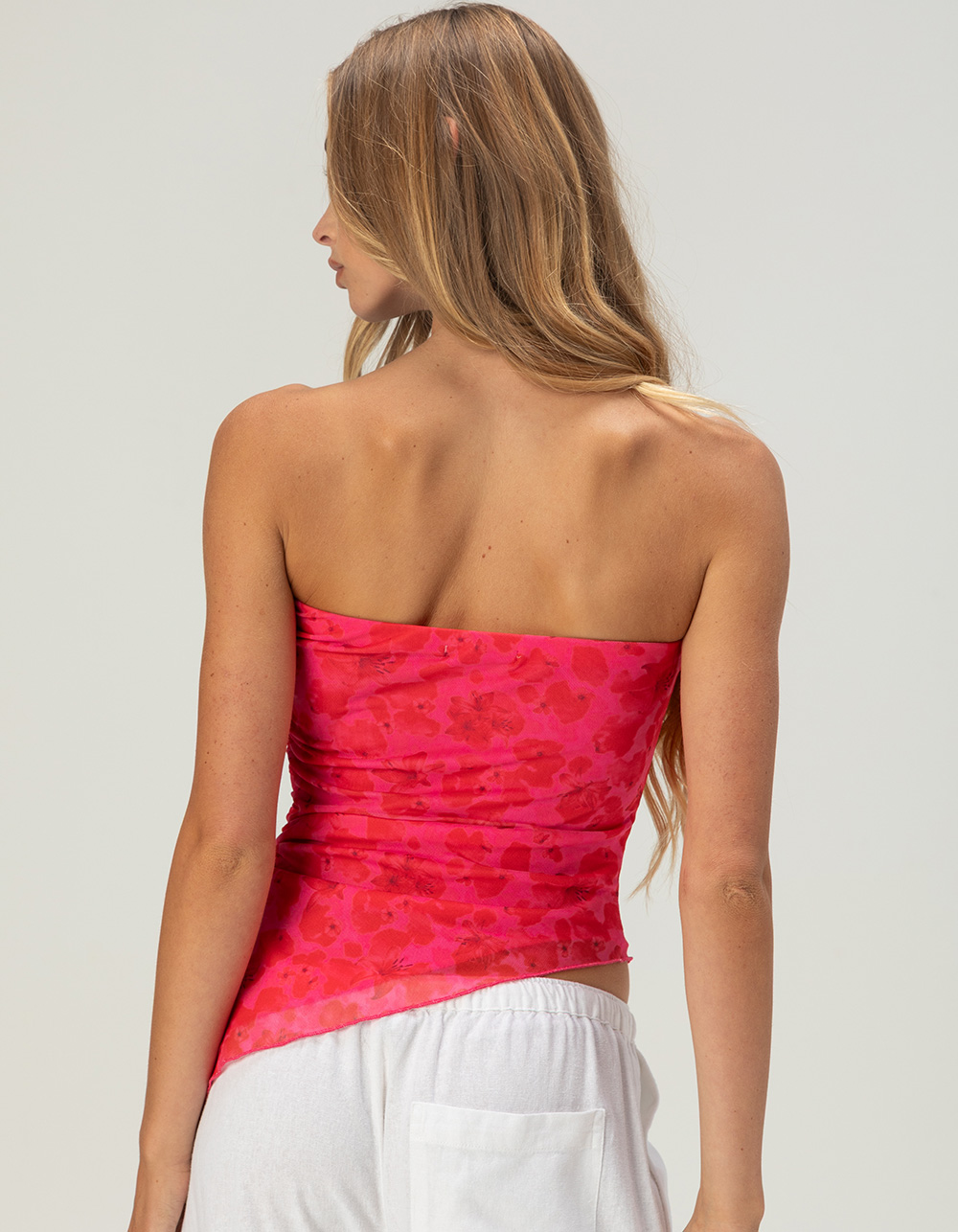 FULL TILT Womens Floral Cinch Tube Top - PINK