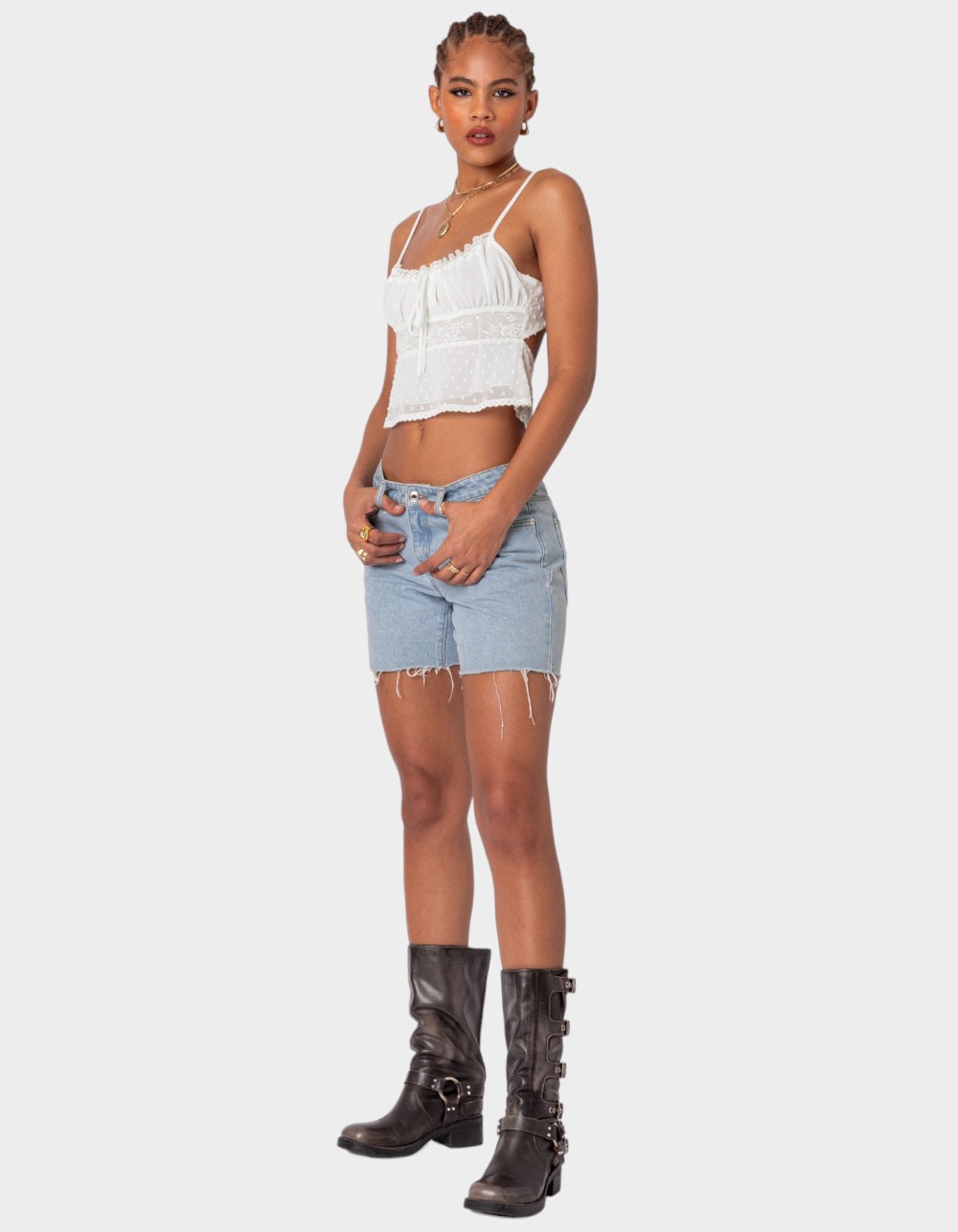 EDIKTED Wendy Tie Back Lacey Top - WHITE