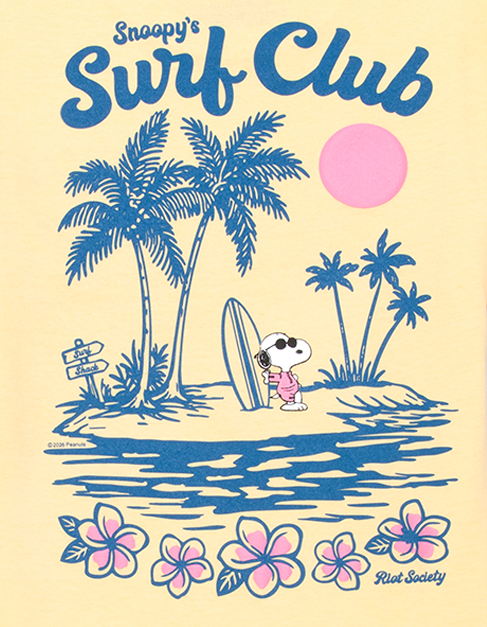 RIOT SOCIETY x Peanuts Snoopy's Surf Club Girls Tee - YELLOW