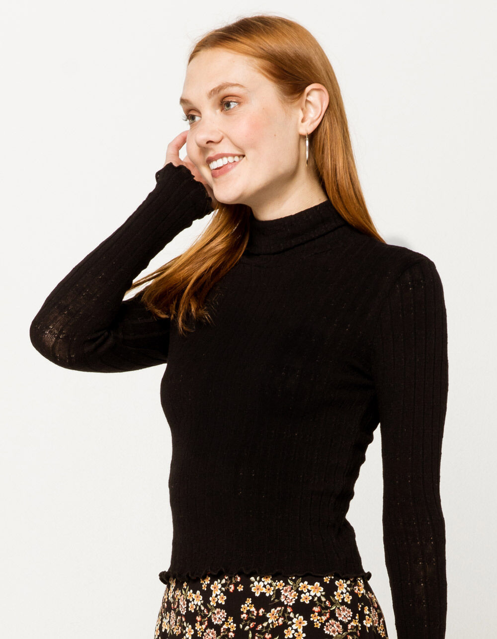 Solid Turtleneck Black Womens 