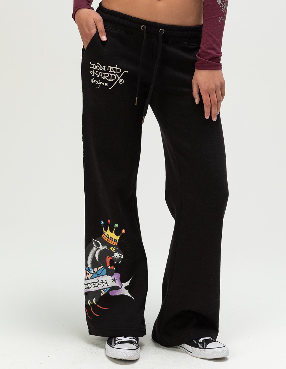 ED HARDY Ice Flower Womens Sweatpants - BLACK