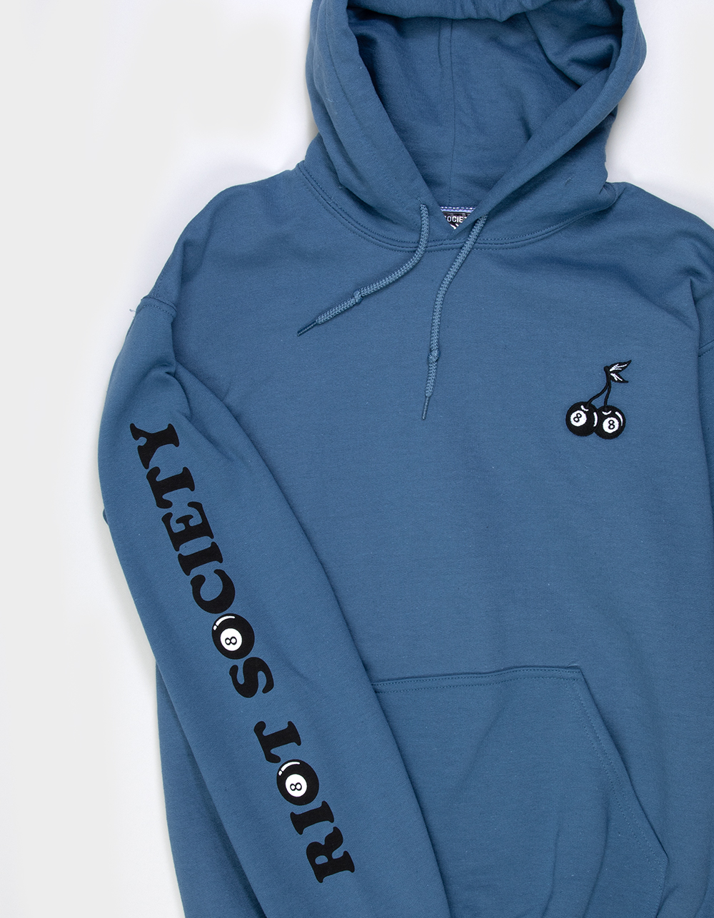RIOT SOCIETY 8-Ball Cherries Embroidered Mens Hoodie - BLUE