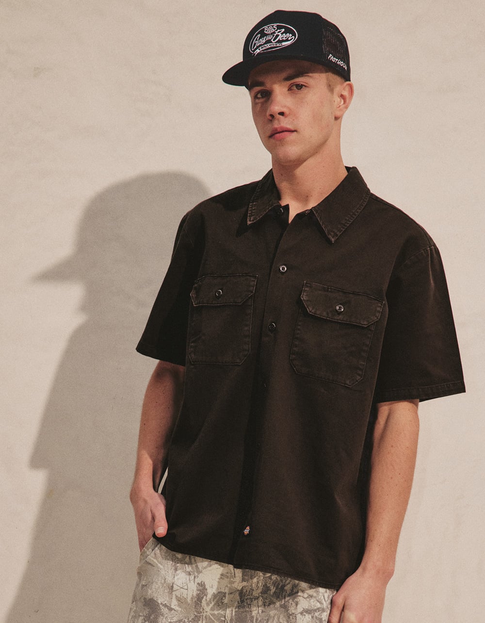 DICKIES Worn Mens Work Shirt - BROWN