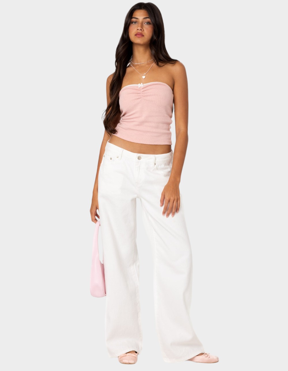 EDIKTED Kacey Strapless Waffle Top - PINK