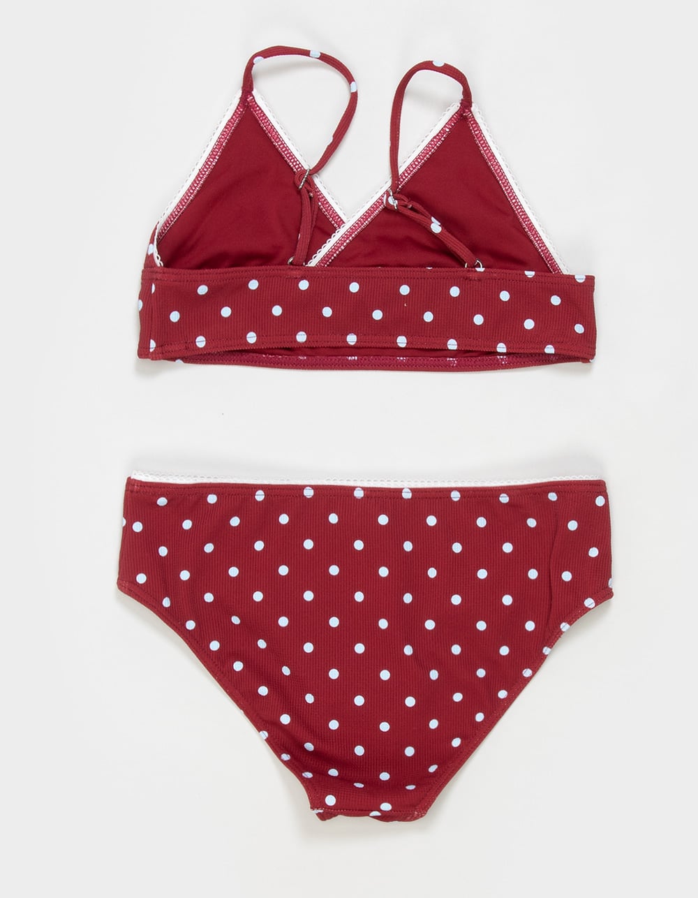 DAMSEL Polka Dot Girls Triangle Top Bikini Set - BURGUNDY